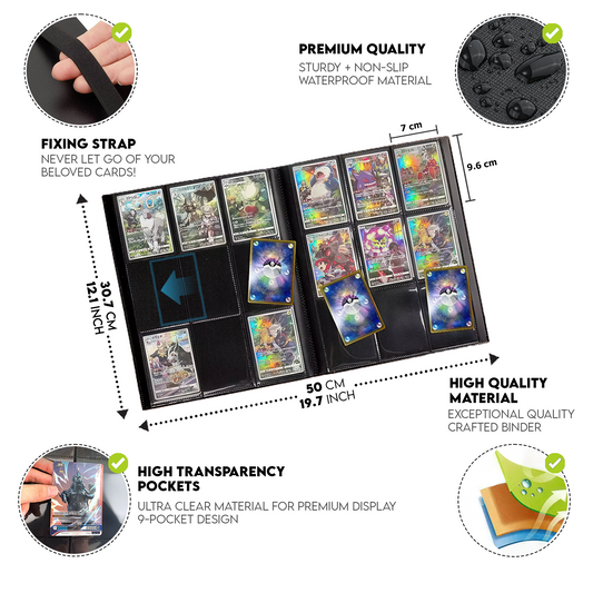 540 Pocket Trading Card Binder – 30 Pages, 9-Pocket Side-Loading Album with Elastic Strap
