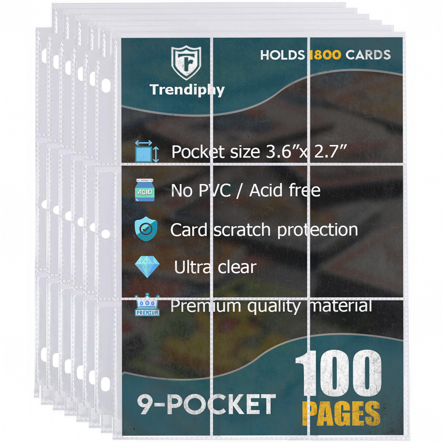 1800 Pocket Card Sleeves – 100 Sheets, 9-Pocket Double-Sided Sheets for 3-Ring Binder