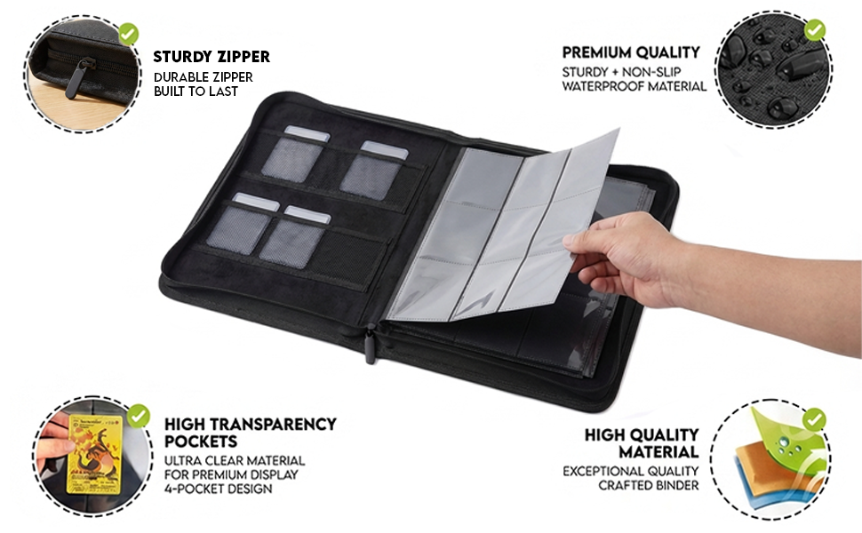 Top Loader Binder 324 Pocket, Holds 324 Toploaders, Includes 15 Toploaders, Zippered Pokémon & TCG Card Binder