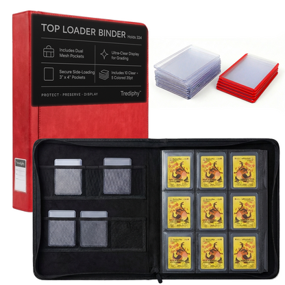 Top Loader Binder 324 Pocket, Holds 324 Toploaders, Includes 15 Toploaders, Zippered Pokémon & TCG Card Binder