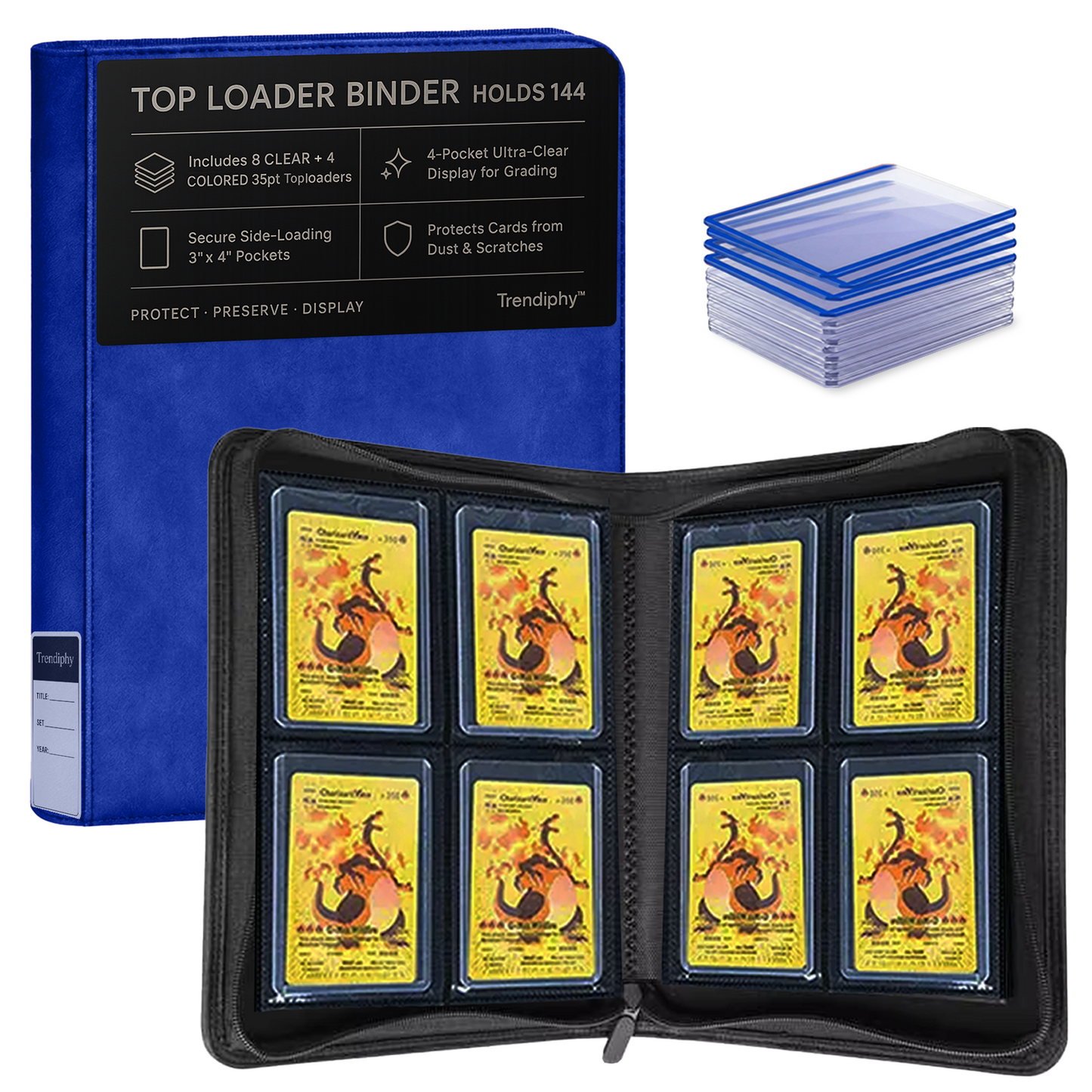 144 Pocket Top Loader Binder, 12 Free Toploaders Included, Binder For Pokémon, MTG & TCG Cards