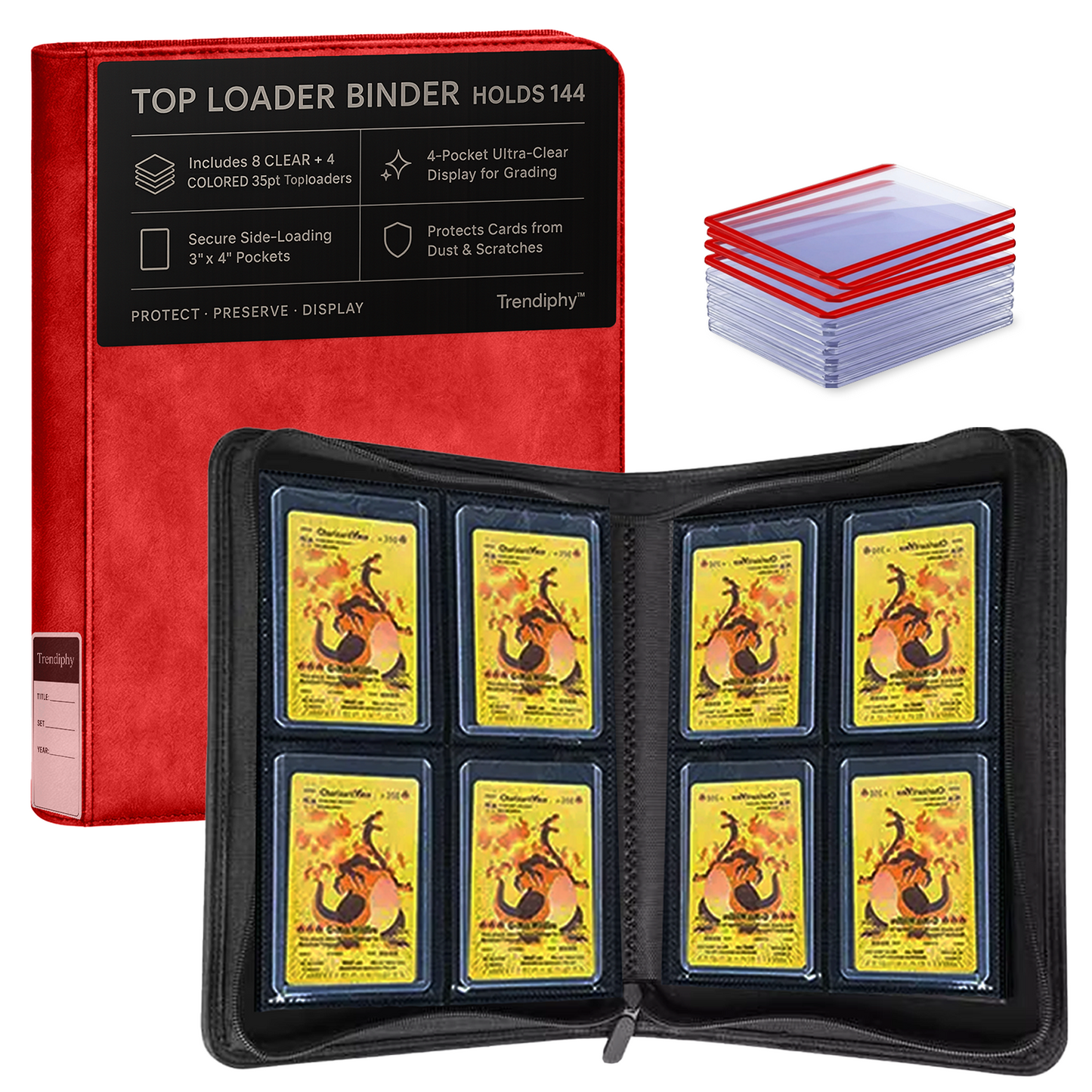 144 Pocket Top Loader Binder, 12 Free Toploaders Included, Binder For Pokémon, MTG & TCG Cards